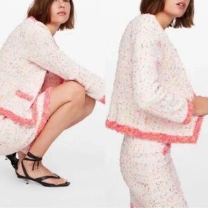 Zara Pink and White Tweed Mini Skirt